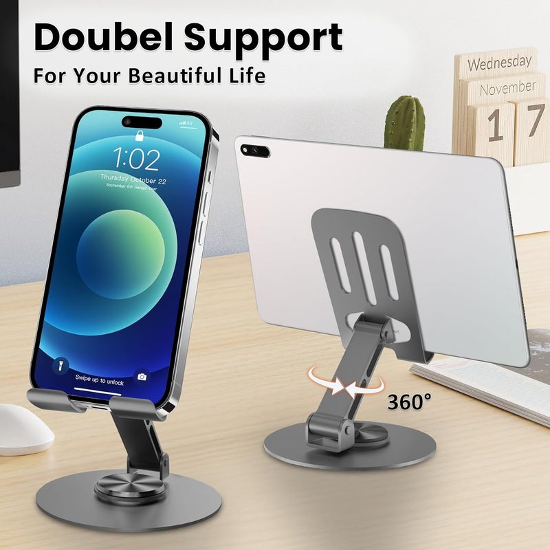 Lusosh Universal Metal Cell Phone Stand, Multi-Angel Adjustable 360° Rotation Non-Slip Metal Phone Stand Compatible with iPhone 17 16 Pro Max and All Smartphones (Grey) - Image 2